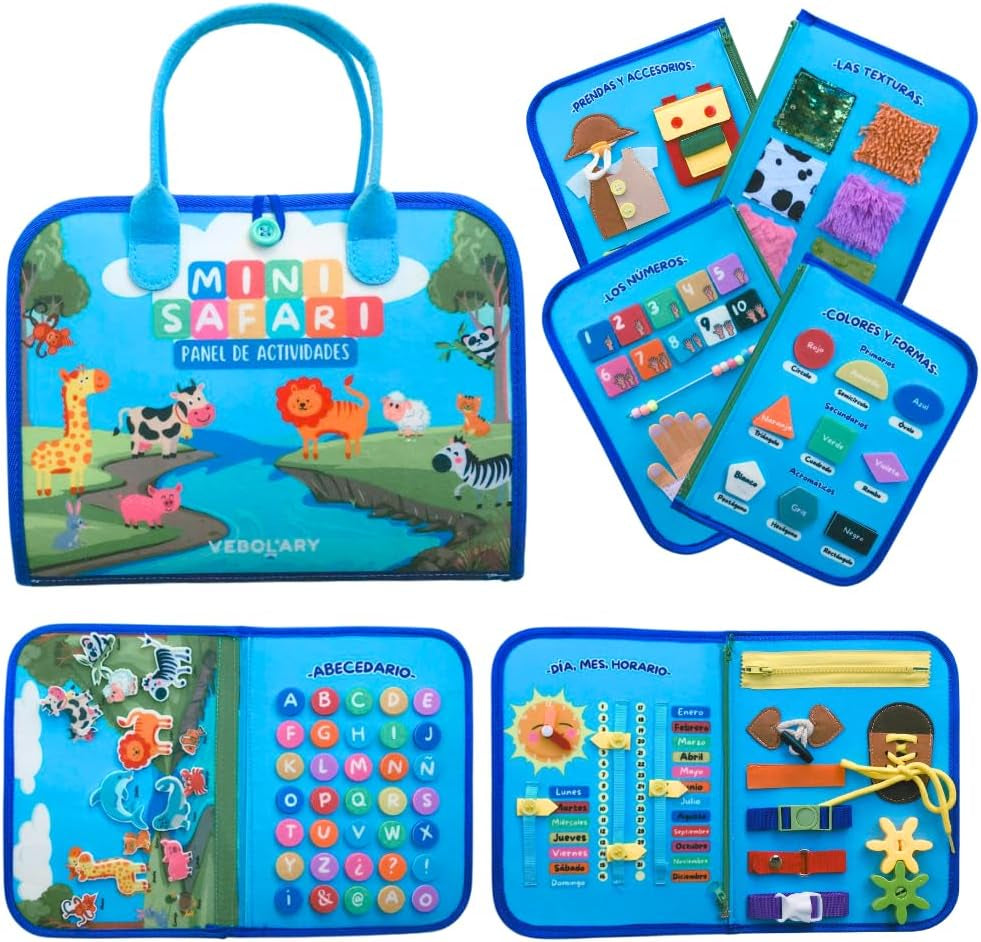 Busy Board Montessori - Juguete Educativo Y Sensorial Para Niños - En Español - Ideal Para Motricidad Fina Y Aprendizaje - 2 3 4 Años - Libro Interactivo - Juguetes Niños Niñas - Regalo - Cumpleaños