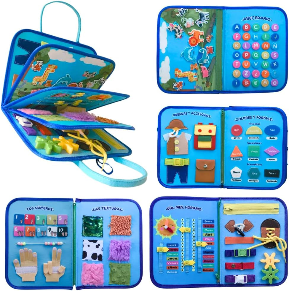 Busy Board Montessori - Juguete Educativo Y Sensorial Para Niños - En Español - Ideal Para Motricidad Fina Y Aprendizaje - 2 3 4 Años - Libro Interactivo - Juguetes Niños Niñas - Regalo - Cumpleaños